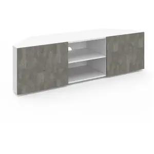 IDMARKET Meuble TV 110 cm d'angle ELI blanc portes effet béton pas cher