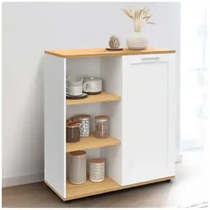 IDMARKET Buffet d'appoint 70 cm VITO 3 étagères et placard blanc et pl... pas cher