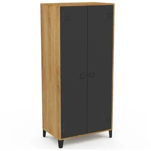 IDMARKET Armoire vestiaire penderie ESTER 2 portes métal noir et conto... pas cher