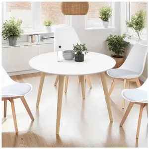 Comparateur de prix : IDMarket Table À Manger Ronde Scandinave 110 Cm Blanc
