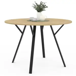 Comparateur de prix : IDMARKET Table à manger ronde YSEULT 4-6 personnes bois et noir design...