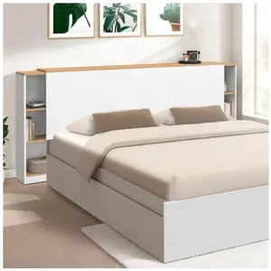 IDMARKET Tête de lit sur pied extensible avec chevets coulissants CATBA pour lit 140 et 160 cm blanc et façon bois pas cher