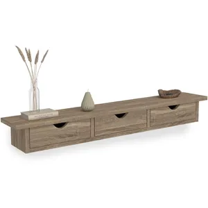 IDMARKET Etagère murale console d'entrée LISE 3 tiroirs façon hêtre pas cher