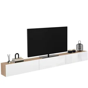 IDMarket Meuble TV 300 cm suspendu ELIO 3 portes bois et blanc