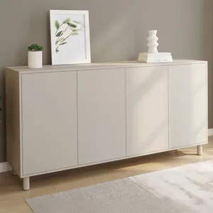 IDMARKET Buffet 160 cm BERTILLE 4 portes bois coloris beige pas cher