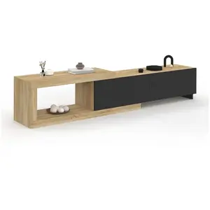 IDMarket Meuble Tv Extensible 140-200 Cm Raphael 2 Portes Bois Et Noir pas cher