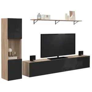 Comparateur de prix : IDMarket Ensemble Meuble Tv 180 Cm Avec Colonne Et Étagère Elio Bois E...