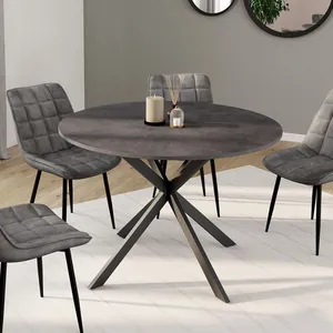 IDMARKET Table à manger ronde JASPE 6 personnes plateau effet béton pi... pas cher
