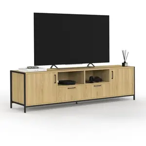 IDMarket Meuble Tv 180 Cm Detroit 2 Portes 2 Tiroirs Design Industriel pas cher
