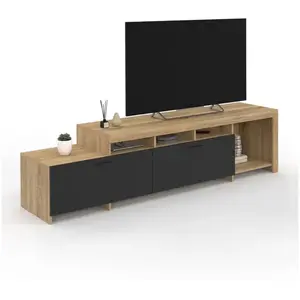 IDMarket Meuble Tv 180 Cm Malo Bois Et Placards Noirs pas cher