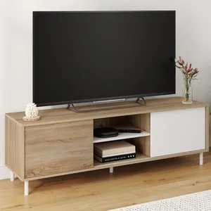 IDMarket Meuble TV 140 cm EASY montage sans outils 2 portes coulissant... pas cher