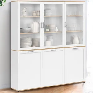 IDMARKET Buffet vaisselier 160 cm VITO meuble de cuisine 6 portes blan... pas cher