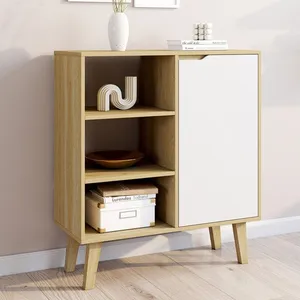 IDMARKET Buffet dappoint 3 étagères et placard 70 cm FINN blanc et boi... pas cher