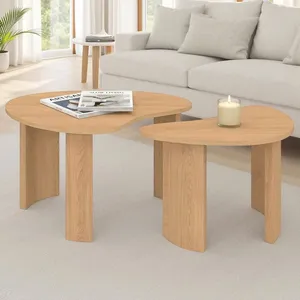 IDMARKET Lot de 2 tables basses gigognes COLINE 70/50 bois façon hêtre pas cher