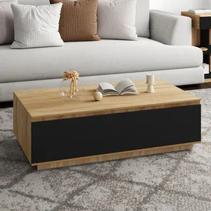 Comparateur de prix : IDMarket Table Basse Tomi 110 Cm Avec Porte Façon Hêtre Et Noir