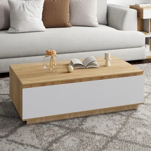 Comparateur de prix : IDMarket Table Basse Tomi 110 Cm Avec Porte Façon Hêtre Et Blanc