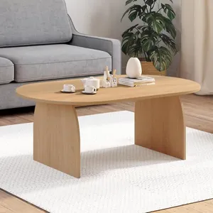 IDMarket Table Basse Ovale Edith Pied Central Bois Effet Hêtre 110 Cm pas cher