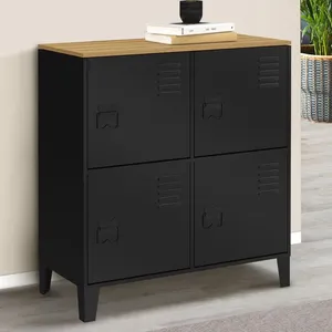 IDMARKET Buffet dappoint casier 70 cm ESTER 4 portes en métal noir pla... pas cher