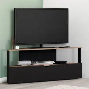 IDMARKET Meuble TV 100 cm dangle ELI bois façon hêtre et noir pas cher