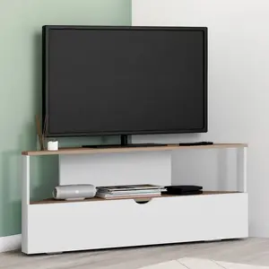IDMARKET Meuble TV 100 cm dangle ELI bois façon hêtre et blanc pas cher