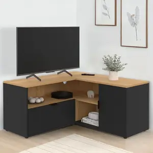 IDMarket Meuble Tv 90 X 90 Cm D'angle Baltazar Façon Hêtre Et Noir pas cher