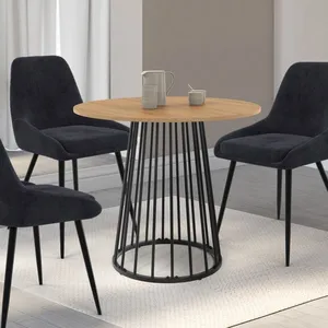 IDMARKET Table à manger ronde YUNA 4 personnes plateau bois et pied fi...
