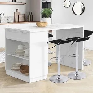 Comparateur de prix : IDMARKET Ilot central mange-debout 4 personnes VITO 130 cm blanc et pl...