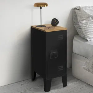 IDMARKET Lot de 2 tables de chevet ESTER 1 porte métal noir plateau fa... pas cher