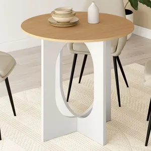 IDMARKET Table à manger fixe ronde ALOISE 4 personnes pied arc blanc e...