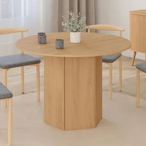IDMARKET Table à manger ronde BERTHE 6 personnes pied hexagonal bois e... pas cher