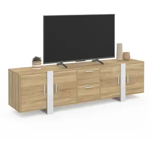 IDMARKET Meuble TV 180 cm PHOENIX 4 portes + 2 tiroirs bois et blanc pas cher