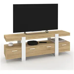 IDMARKET Meuble TV 140 cm PHOENIX avec tiroirs bois et blanc pas cher