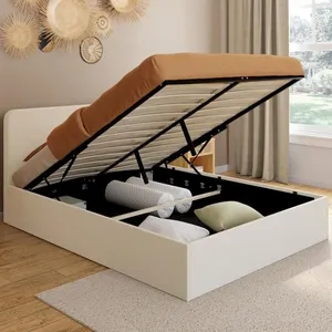 IDMARKET Lit coffre double BRADFORD avec tête de lit et sommier 140 x 190 cm tissu bouclette pas cher