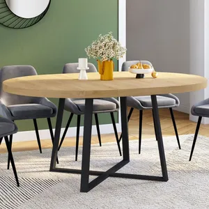 IDMARKET Table à manger extensible ronde SELMA 4-8 personnes bois et n... pas cher
