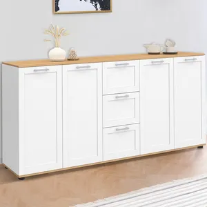 IDMARKET Buffet 180 cm VITO XXL 4 portes avec 3 tiroirs bois et blanc pas cher
