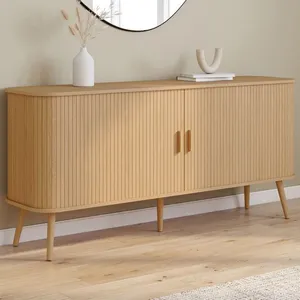 IDMARKET Buffet 160 cm ROMIE XXL effet lattes 2 portes coulissantes pas cher