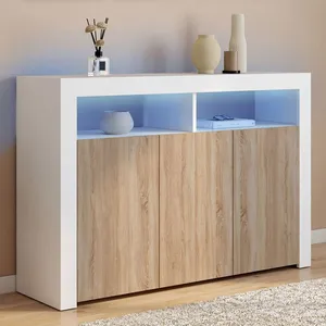 IDMARKET Buffet 110 cm ELIGHT 3 portes avec LED et niches blanc et boi... pas cher