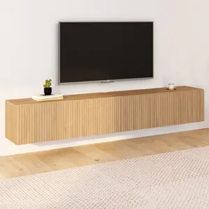 IDMARKET Meuble TV 180 cm suspendu JULIETTE lattes tasseau bois colori... pas cher