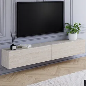 IDMarket Meuble TV 180 cm suspendu ELIO 2 portes bois effet travertin pas cher