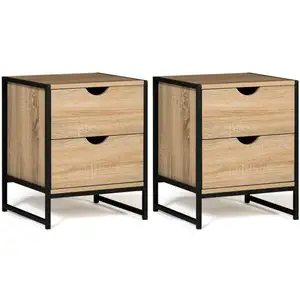 IDMARKET Lot de 2 chevets DETROIT 2 tiroirs design industriel pas cher