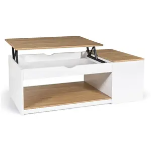 IDMARKET Table basse plateau relevable ELEA avec coffre bois blanc et ... pas cher