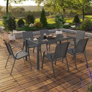 IDMARKET SALON DE JARDIN MADRID TABLE 150 CM ET 6 CHAISES EMPILABLES G... pas cher