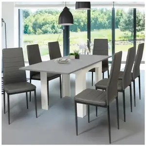 Comparateur de prix : IDMARKET Table à manger extensible rectangle dona 6-8 personnes plateau effet béton 80-160 cm