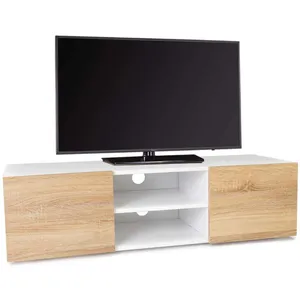 Idmarket - Meuble tv 113 cm eli blanc portes façon hêtre pas cher