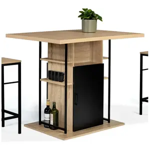 IDMARKET Ilot central UGO 110 cm bois noir et imitation hêtre avec ran... pas cher