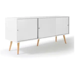 IDMARKET Buffet bas scandinave EFFIE 3 portes bois blanc 135 cm pas cher