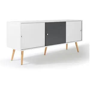 IDMarket Buffet Effie Scandinave 3 Portes Bois Blanc Et Gris
