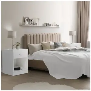 IDMARKET Lot de 2 tables de chevet OLGA 1 tiroir avec niche bois blanc pas cher