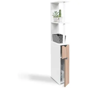 PROBACHE IDMARKET Meuble WC étagère WILLY bois 2 portes blanc et hêtre pas cher