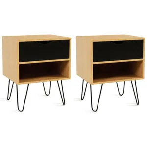 Tables de chevet NOEMI - IDMARKET - Lot de 2 - Bois - Vintage - 2 tiro... pas cher